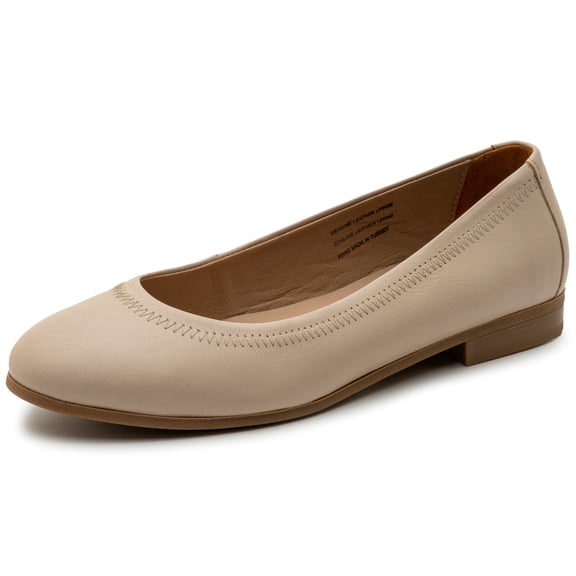 Alpine Swiss Wendy Womens Leather Ballet Flats Classic Round Toe Slip On Shoes Comfortable Professional Dressy Flats Cream 8