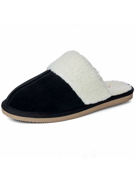 Womens Genuine Suede Memory Foam Scuff Slippers Slip On House Shoes