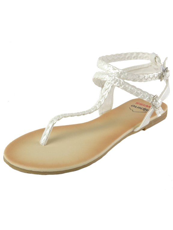 Womens Gladiator Sandals Braided T-Strap Slingback Roman Flats