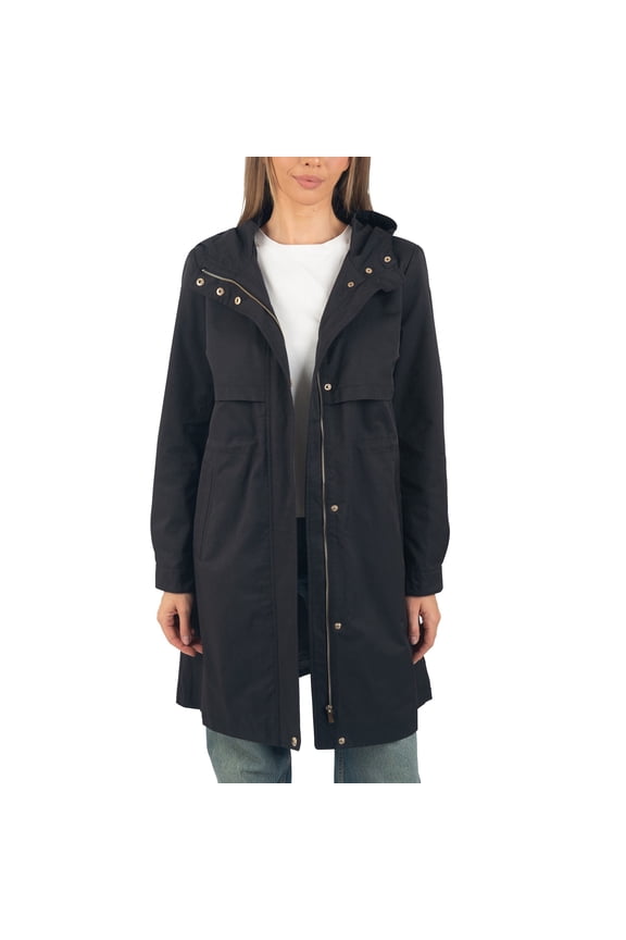Womens Hooded Rain Jacket Long Raincoat Trench Coat Windbreaker