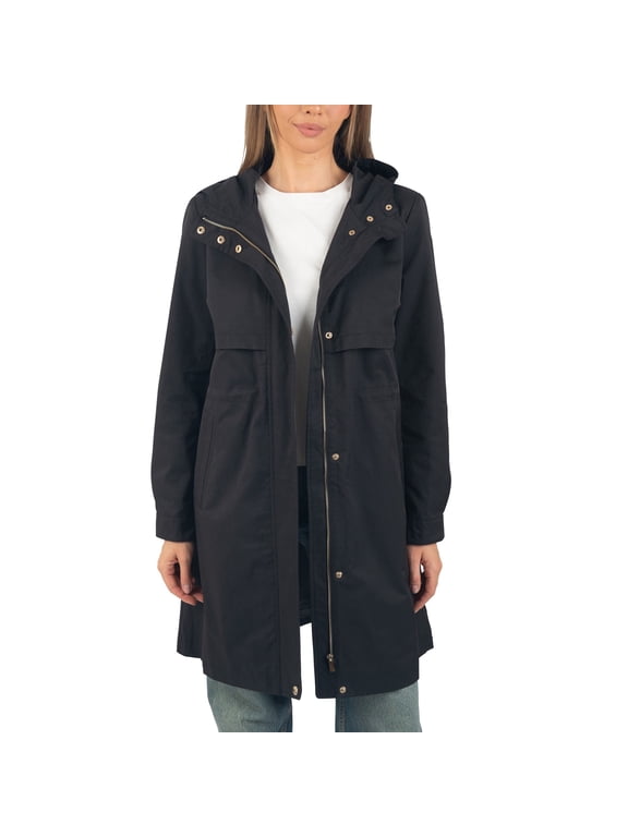 Womens Hooded Rain Jacket Long Raincoat Trench Coat Windbreaker