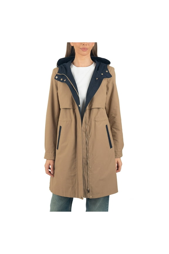 Womens Hooded Rain Jacket Long Raincoat Trench Coat Windbreaker