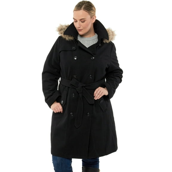 Alpine Swiss Womens Parka Trench Pea Coat Belt Jacket Faux Fur Hood Reg & Plus Sizes