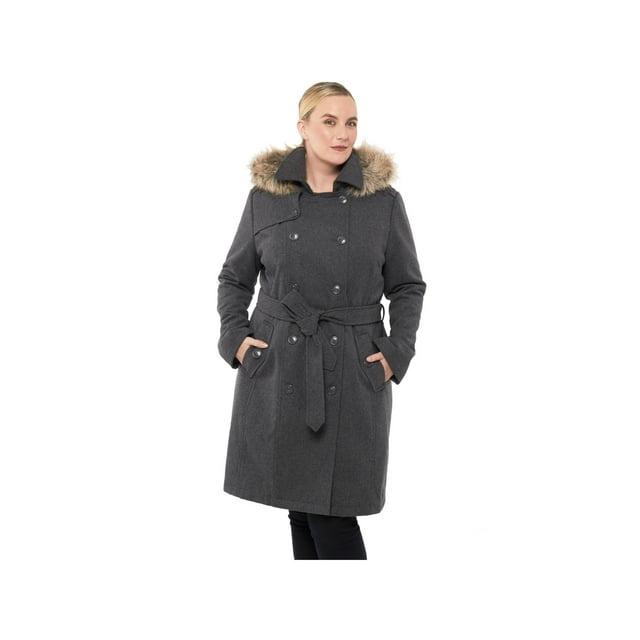 Alpine Swiss Womens Parka Trench Pea Coat Belt Jacket Faux Fur Hood Reg & Plus Sizes