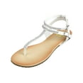 thumbnail image 1 of Alpine Swiss Womens Rhinestone T-Strap Sandals Ankle Strap Flat Summer Shoes, 1 of 6