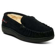 Alpine Swiss Moccasin Slipper Genuine Suede and Faux Shearling Lining, Black, Men
