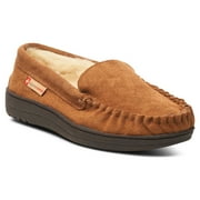 Alpine Swiss Moccasin Slipper Genuine Suede and Faux Shearling Lining, Chestnut, Men