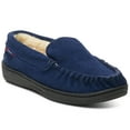thumbnail image 1 of Alpine Swiss Moccasin Slipper Genuine Suede and Faux Shearling Lining, Navy, Men, 1 of 7