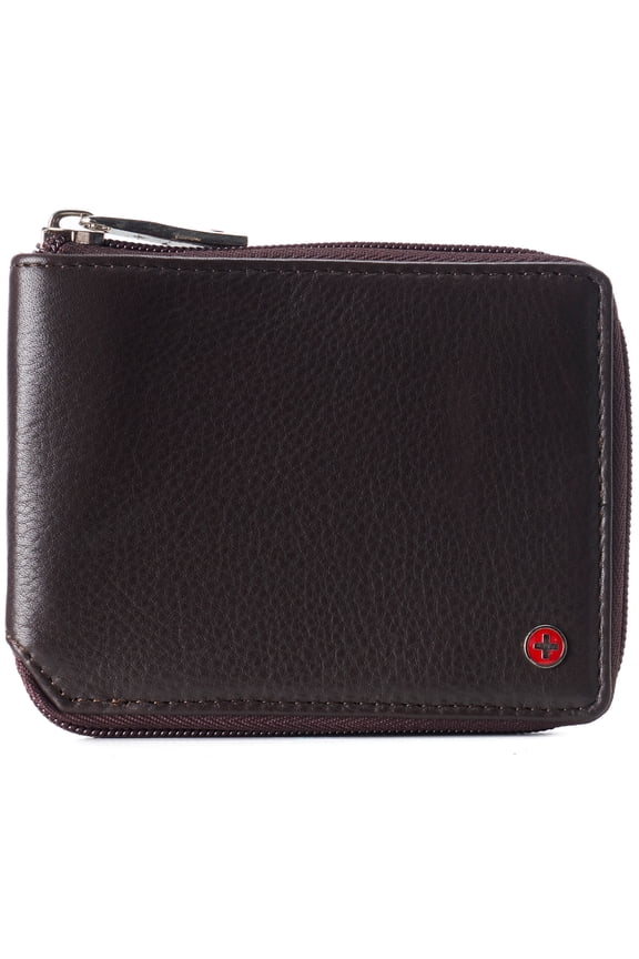 Zipper Bifold Wallet for Men Women RFID Protected Genuine Leather