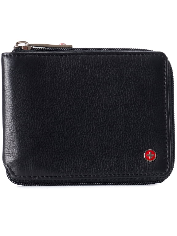 Zipper Bifold Wallet for Men Women RFID Protected Genuine Leather