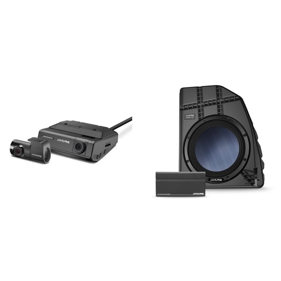 Alpine Tesla Powered 10" Subwoofer Compatible with Tesla Model Y & DVR-C320R Dash Cam Bundle