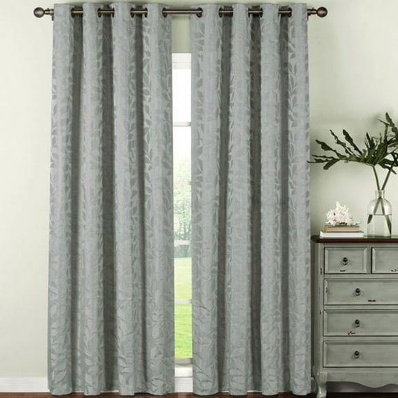 Alpine Textured Woven Leaf Jacquard Grommet Curtain Panels