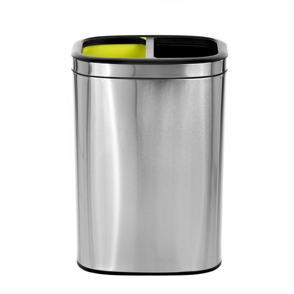 Alpine Trash Can Stainless Steel Dual Compartment Open Top Garbage Bin 10.5 Gallon Compact Indoor Trash Bin
