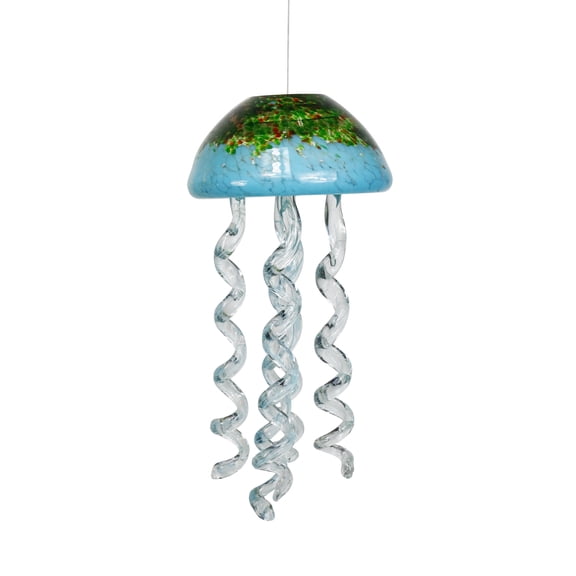 Alpine Turquoise Glass Hanging Jellyfish Windchimes, 12 Inch Tall