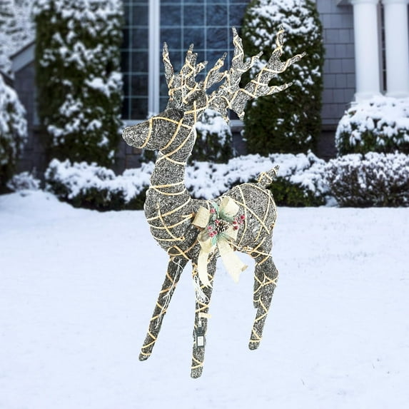 Alpine Twig with Natural Rattan Wrapped Reindeer and Warm White LED