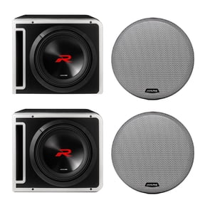 Alpine Two R2-SB12V Next-Gen 12" R-Series Halo Loaded Sub Enclosures with KTX-H12 Link Kit and Two KTE-12G.3 Grills