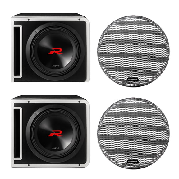 Alpine Two R2-SB12V Next-Gen 12" R-Series Halo Loaded Sub Enclosures with KTX-H12 Link Kit and Two KTE-12G.3 Grills