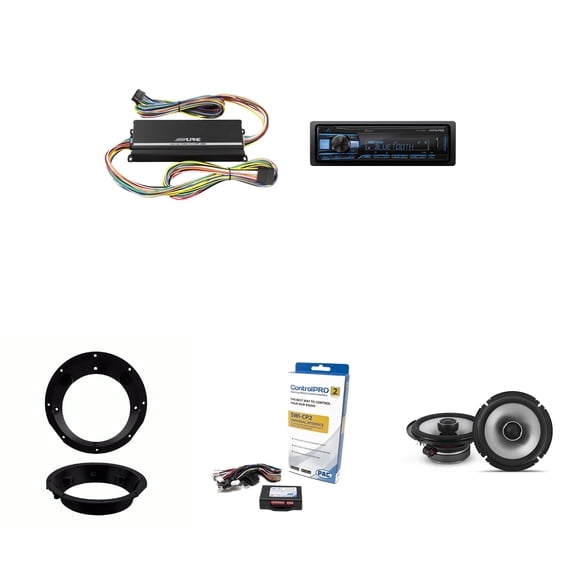 Alpine UTE-63BT Bluetooth Receiver & Handle Bar Control Interface compatible with Harley 1998-2013 & 6.5" S2 Series Speakers Includes Amplifier