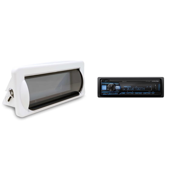 Alpine UTE-63BT Mech-less Digital Media Receiver with Bluetooth Wireless Technology with Creative Audio CAMC1W Marine Single DIN Radio Mounting Kit with Retractable Cover (White)