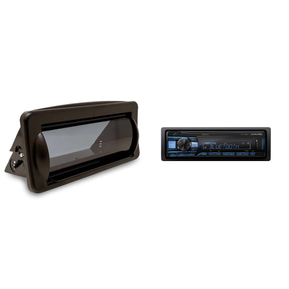 Alpine UTE-63BT Mech-less Digital Media Receiver with Creative Audio CAMC1B Marine Single DIN Radio Mounting Kit with Retractable Cover (Black)