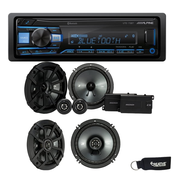 Alpine UTE-73BT Bluetooth Receiver (No CD), a Pair of 43CSS654 6.5" Components, and 43CSC654 6.5" Speakers