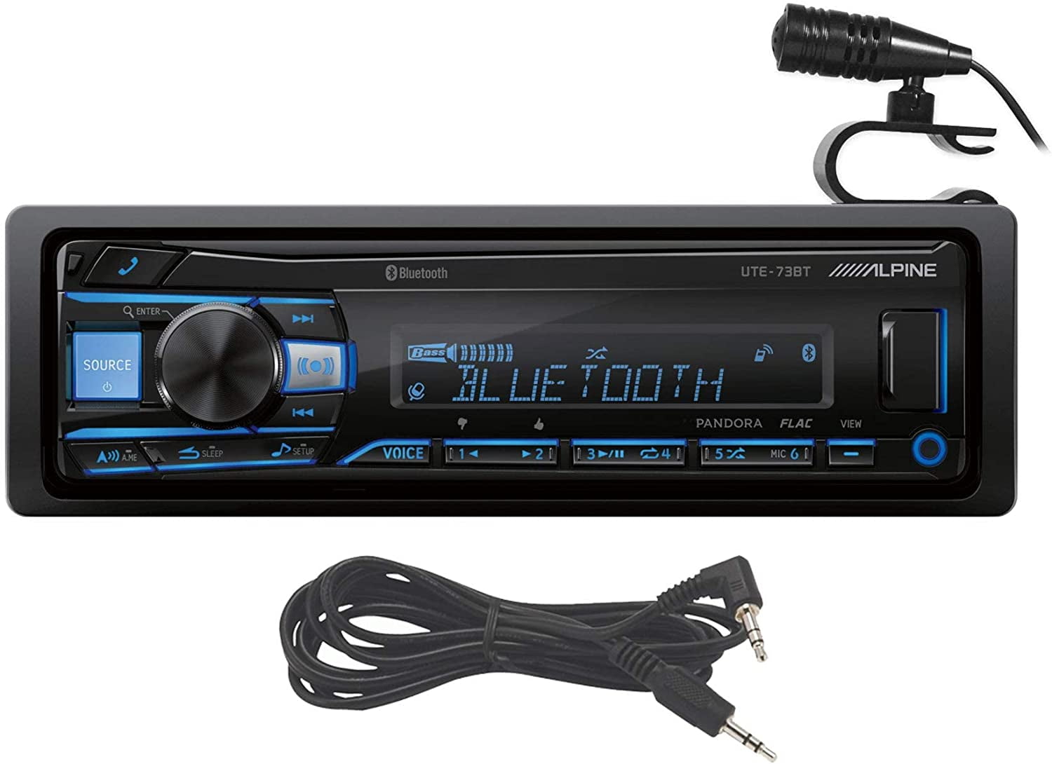 Alpine UTE73BT Digital Media Bluetooth Car Stereo Receiver w/USB+ Absolute AUX Cable
