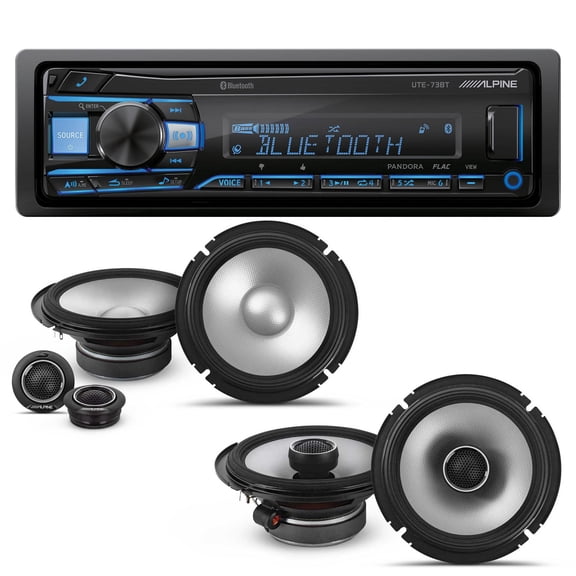 Alpine UTE-73BT Mech-less Digital Bluetooth Media Receiver with 1 Pair Alpine S2-S65C Type S 6.5" Component Speakers and 1 Pair S2-S65 Type S 6.5" Coax