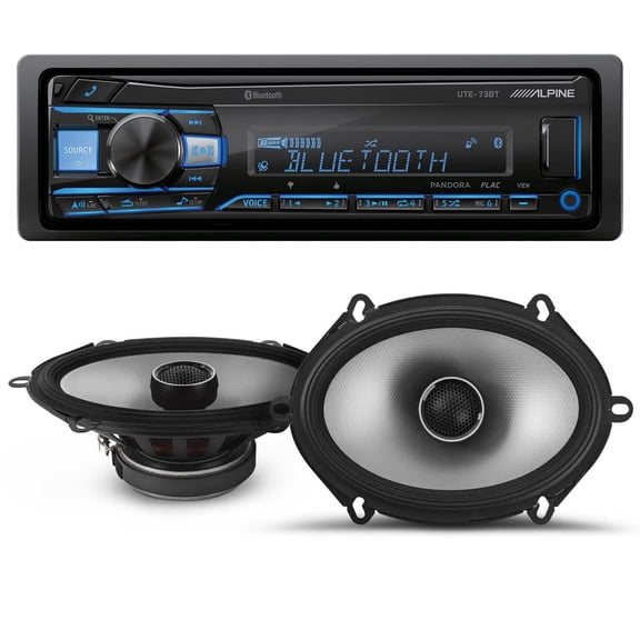 Alpine UTE-73BT Mech-less Digital Bluetooth Media Receiver with 1 Pair Alpine S2-S68 Type S 6x8" Coax Speakers