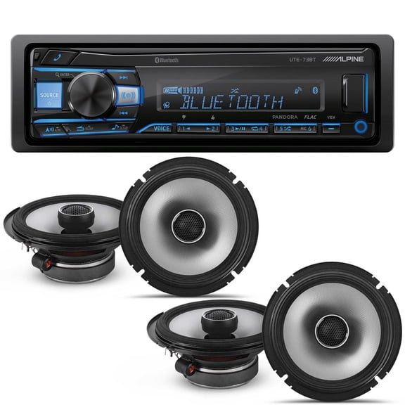 Alpine UTE-73BT Mech-less Digital Bluetooth Media Receiver with 2 Pairs Alpine S2-S65 Type S 6.5" Coax Speakers