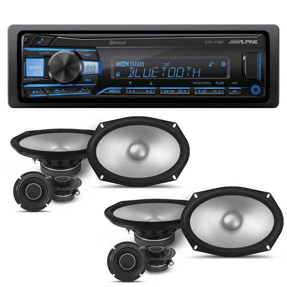 Alpine UTE-73BT Mech-less Digital Bluetooth Media Receiver with 2 Pairs Alpine S2-S69C Type S 6x9" Component Speakers