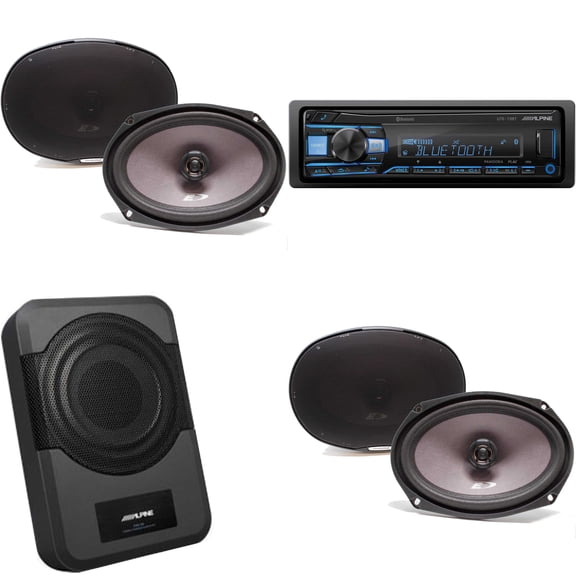 Alpine UTE-73BT Receiver, (2) SXE-6926S 6x9" Speakers (2 Pair) w/ PWE-S8 Powered 8inch Woofer Bundle