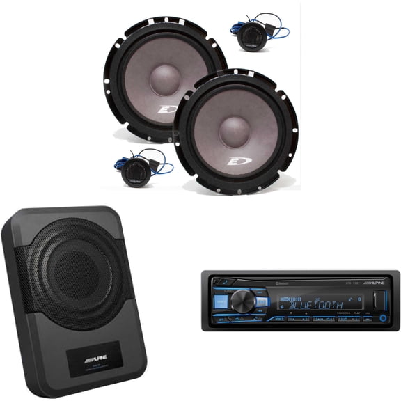 Alpine UTE-73BT Receiver, SXE-1751S 6 1/2" 2-Way Component Speakers ( Pair) w/ PWE-S8 Powered 8inch Woofer Bundle