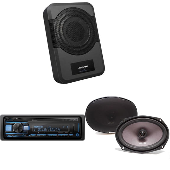 Alpine UTE-73BT Receiver, SXE-6926S 6x9" Speakers (Pair) w/ PWE-S8 Powered 8inch Woofer Bundle