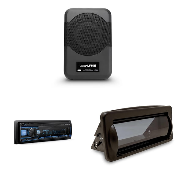 Alpine UTE-83BT Bluetooth Marine Radio Kit with CAMC1B Single-DIN Cover & PWE-S8-MRN Compact 8" Powered Marine Subwoofer Boat, UTV & Golf Cart Bass Upgrade