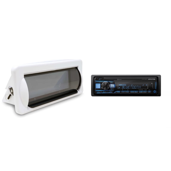 Alpine UTE-83BT Mech-less Digital Media Receiver with Bluetooth Wireless Technology with Creative Audio CAMC1W Marine Single DIN Radio Mounting Kit with Retractable Cover (White)