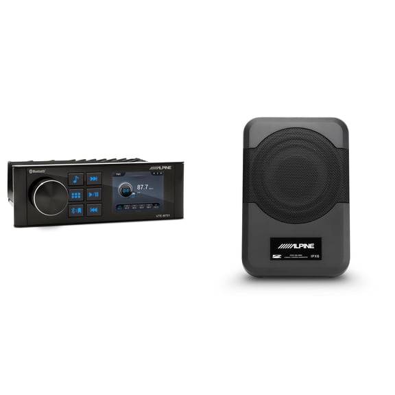 Alpine UTE-M701 Bluetooth Receiver with PWE-S8-MRN 8" Powered Subwoofer Compact UTV, Golf Cart & Powersports Audio Upgrade Kit