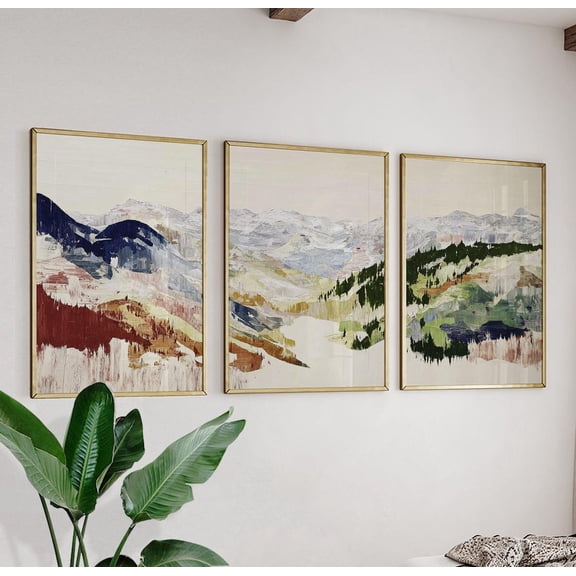 Alpine Valley Abstract Brushstroke Style Wall Art Set 3 Unframed Paper Print 8x12