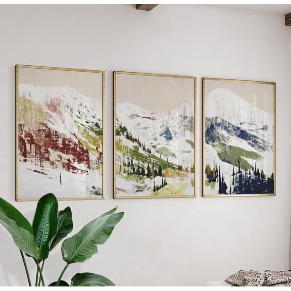 Alpine Valley Abstract Brushstroke Style Wall Art Set 3 Unframed Paper Print 8x12
