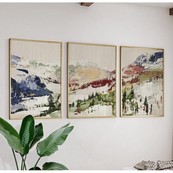 Alpine Valley Abstract Brushstroke Style Wall Art Version 2 Set 3 Unframed Paper Print 8x12