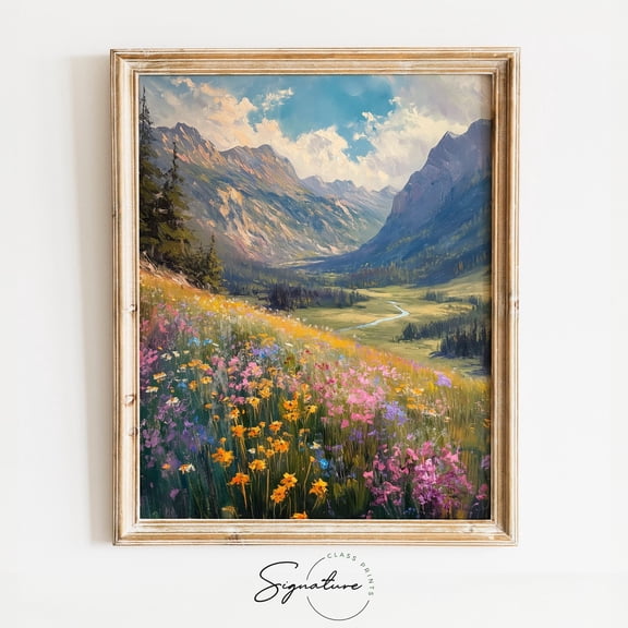 Alpine Valley In Spring Wall Art, Colorful Wildflower Field, Mountain Landscape, Scenic Nature Decor Poster, 733 Home Decor, 8x12 UNFRAMED