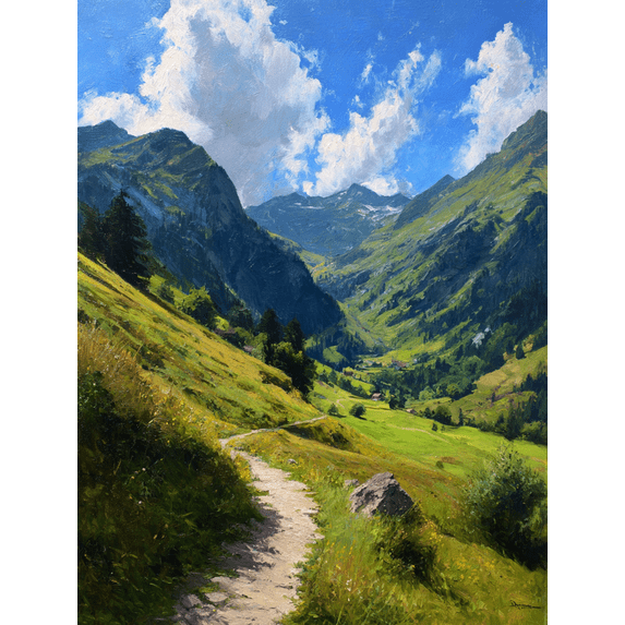 Alpine Valley Landscape Canvas Print, Decor for Living Room, Office, Cabin, Mountain View Decor