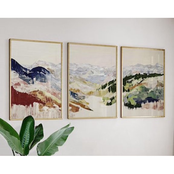Alpine Valley Poster Abstract Brushstroke Style Wall Art, Stretched Canvas