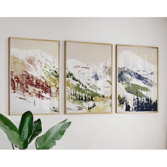 Alpine Valley Poster Abstract Brushstroke Style Wall Art, Stretched Canvas