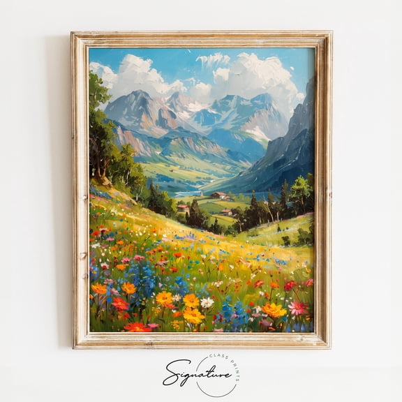Alpine Valley Spring Landscape, Wildflower Meadow Art, Scenic Mountain Decor, Vibrant and Beautiful Wall Decor Poster 734 Unframed Paper Print