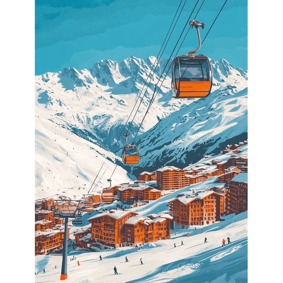Alpine Village Cable Car Canvas Print/Wall Art Perfect for Living RoomSki Lodgeand Hotel Decor