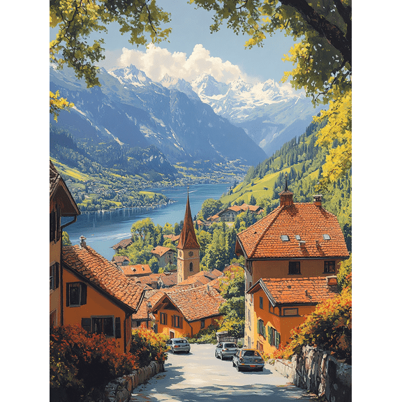 Alpine Village Canvas Print/Wall ArtPerfect for Living RoomKitchenOfficeHotel Decoration