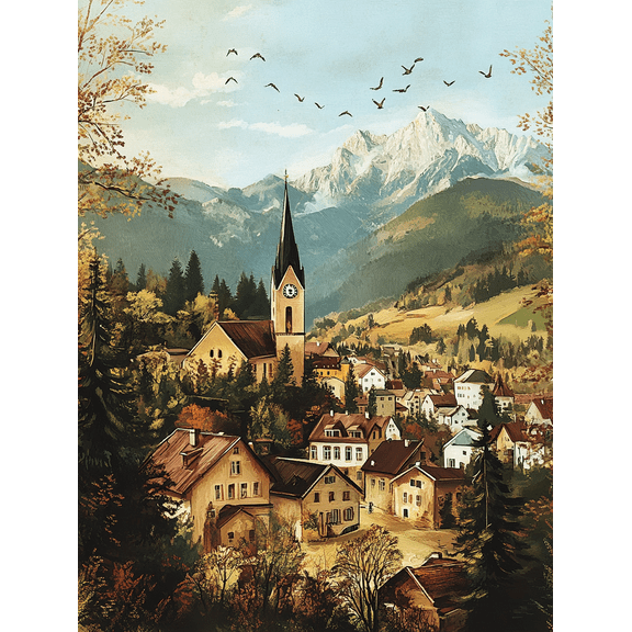 Alpine Village Church Canvas Wall Art Perfect for Living RoomOffice Dining Room and Hallway Decor.