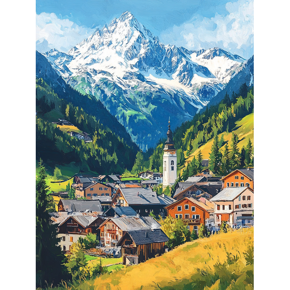 Alpine Village Mountain Canvas Print Wall ArtSuitable for Living Room Bedroom Office Hotel and Restaurant Decoration.