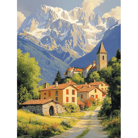 Alpine Village Mountain Canvas Wall Art Perfect for Living Room Kitchen and Hotel Decoration.