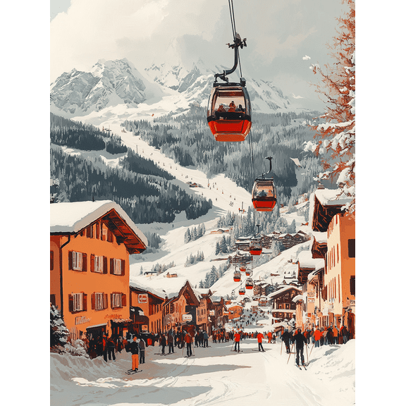 Alpine Village Ski Resort Canvas Art Print Perfect for Living Room Ski Lodge Office and Hotel Decoration